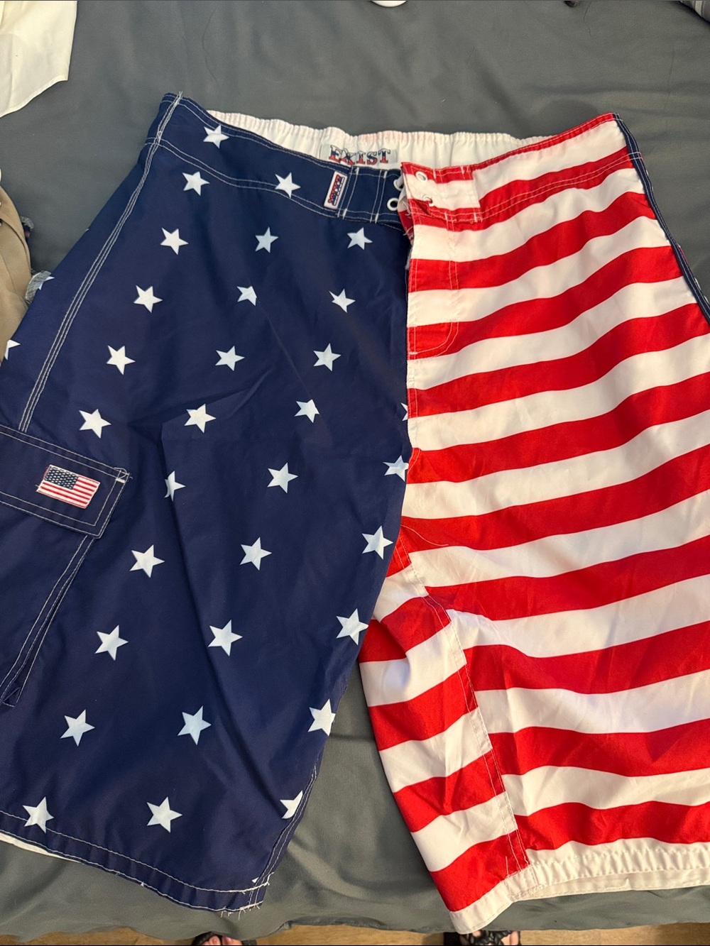 Exist Men's American Flag Swim Board Shorts in Red & Blue